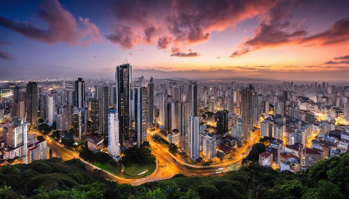 A vista panorâmica da cidade de São Paulo, com seus arranha-céus, mostrando o cenário cosmopolita e dinâmico do mercado brasileiro.